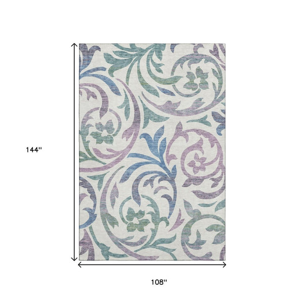 HomeRoots 9' X 12' Elegant Floral Area Rug in White, Sage & Mauve – Washable, UV-Protected & Stain-Resistant! 664157