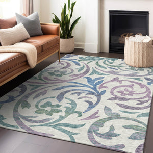 HomeRoots 9' X 12' Elegant Floral Area Rug in White, Sage & Mauve – Washable, UV-Protected & Stain-Resistant! 664157
