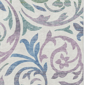 HomeRoots 9' X 12' Elegant Floral Area Rug in White, Sage & Mauve – Washable, UV-Protected & Stain-Resistant! 664157