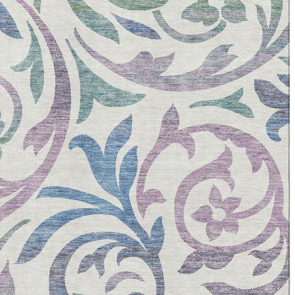 HomeRoots 9' X 12' Elegant Floral Area Rug in White, Sage & Mauve – Washable, UV-Protected & Stain-Resistant! 664157