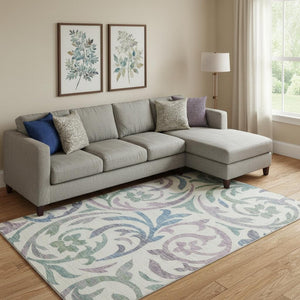 HomeRoots 10' X 14' Elegant Floral Washable Area Rug - Stain-Resistant, UV Protected, Ideal for Family Homes 664158
