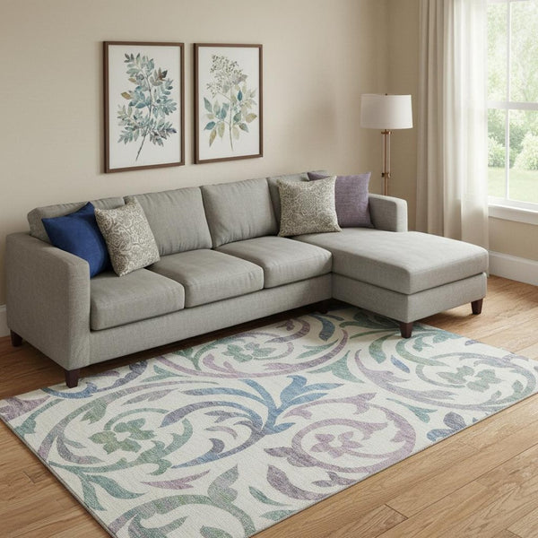 HomeRoots 10' X 14' Elegant Floral Washable Area Rug - Stain-Resistant, UV Protected, Ideal for Family Homes 664158