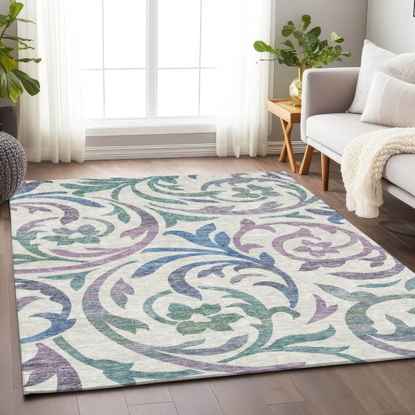 HomeRoots 10' X 14' Elegant Floral Washable Area Rug - Stain-Resistant, UV Protected, Ideal for Family Homes 664158