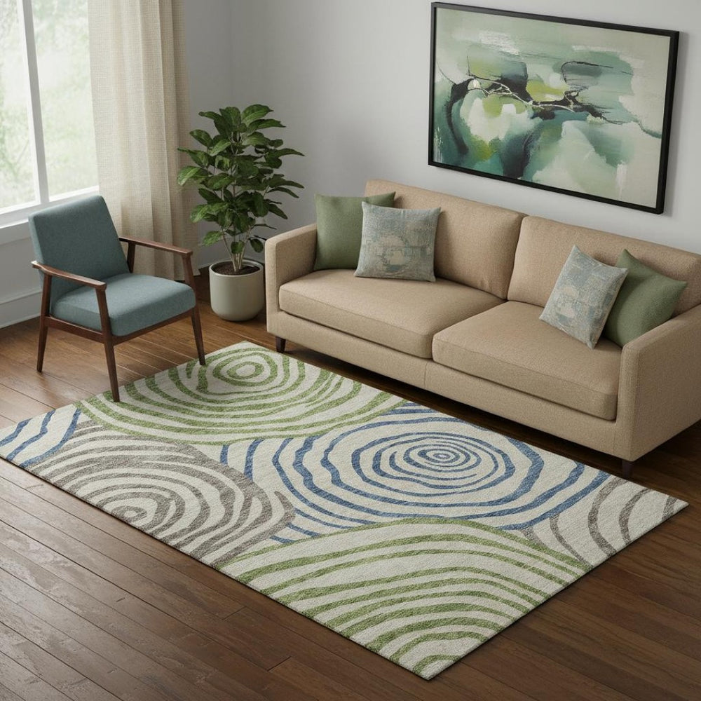 HomeRoots 5' X 8' Beige Green & Blue Abstract Area Rug - Washable, UV Protected, Durable & Stylish Décor Piece 664160