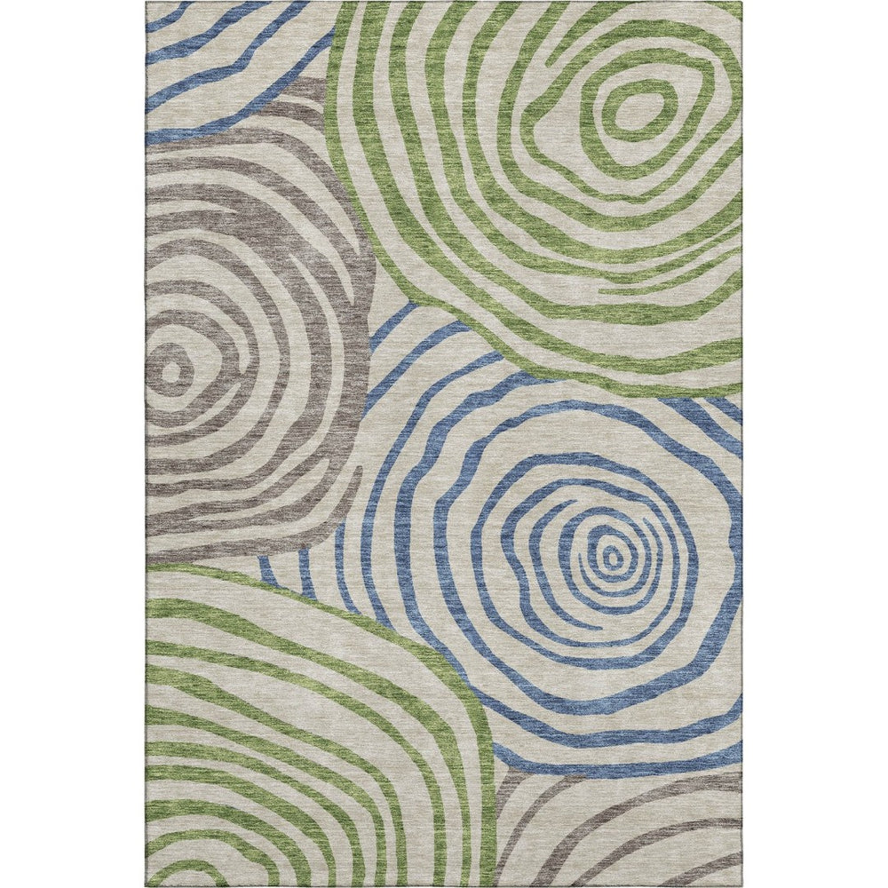 HomeRoots 5' X 8' Beige Green & Blue Abstract Area Rug - Washable, UV Protected, Durable & Stylish Décor Piece 664160