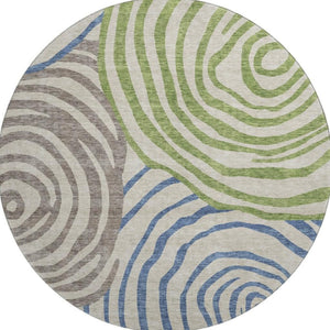 HomeRoots 8' Washable Round Rug in Beige, Green & Blue Abstract Design with UV Protection for Any Space 664161