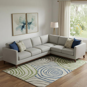 HomeRoots 8' X 10' Washable Abstract Area Rug in Beige, Green & Blue - UV Protected, Stain Resistant & Durable 664162