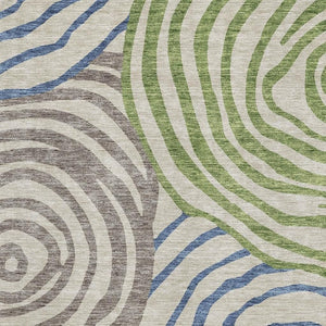 HomeRoots 8' X 10' Washable Abstract Area Rug in Beige, Green & Blue - UV Protected, Stain Resistant & Durable 664162