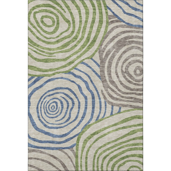 HomeRoots 9' X 12' Abstract Washable Area Rug in Beige, Green & Blue - UV Protected, Stain Resistant, Durable 664163