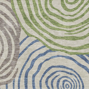HomeRoots 10' X 14' Washable Area Rug in Beige, Green & Blue - UV Protected, Stain-Resistant, Durable Design! 664164
