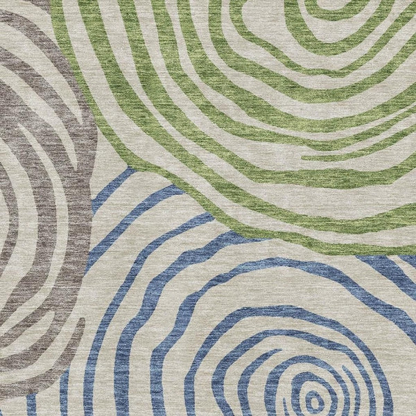 HomeRoots 10' X 14' Washable Area Rug in Beige, Green & Blue - UV Protected, Stain-Resistant, Durable Design! 664164