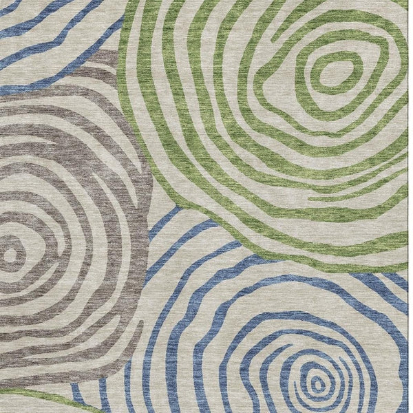 HomeRoots 10' X 14' Washable Area Rug in Beige, Green & Blue - UV Protected, Stain-Resistant, Durable Design! 664164