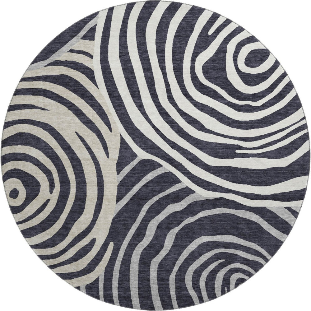 HomeRoots 8' Modern Black Ivory Gray Abstract Washable Round Rug with UV Protection & Stain Resistance 664167