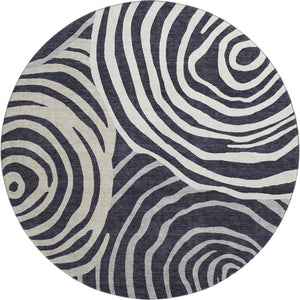 HomeRoots 8' Modern Black Ivory Gray Abstract Washable Round Rug with UV Protection & Stain Resistance 664167