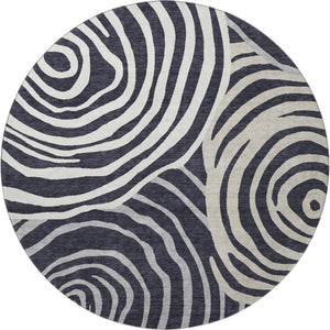HomeRoots 8' Modern Black Ivory Gray Abstract Washable Round Rug with UV Protection & Stain Resistance 664167
