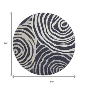 HomeRoots 8' Modern Black Ivory Gray Abstract Washable Round Rug with UV Protection & Stain Resistance 664167