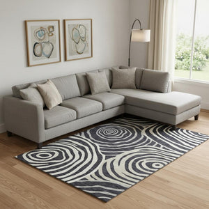 HomeRoots 8' X 10' Modern Black Ivory Gray Abstract Washable Area Rug with UV Protection for Busy Homes 664168