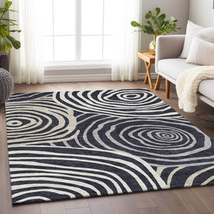HomeRoots 8' X 10' Modern Black Ivory Gray Abstract Washable Area Rug with UV Protection for Busy Homes 664168