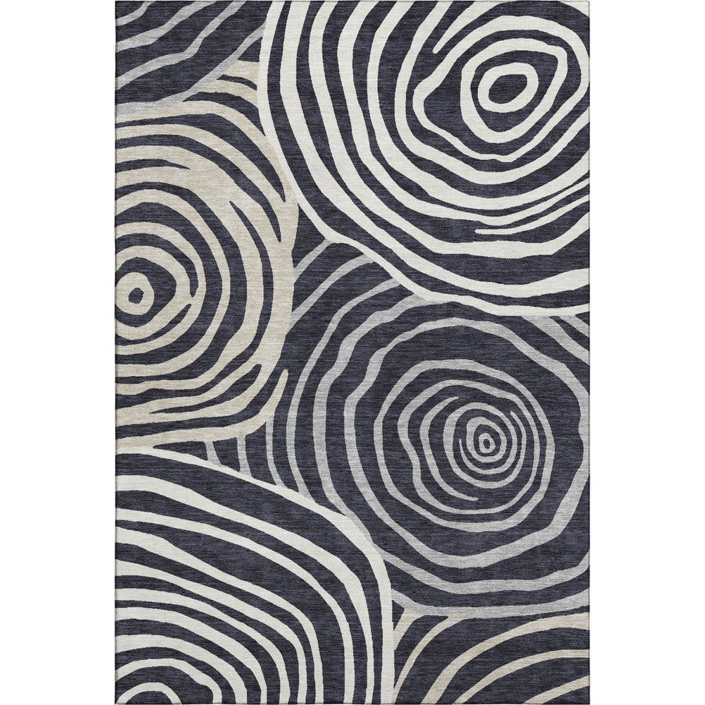 HomeRoots 8' X 10' Modern Black Ivory Gray Abstract Washable Area Rug with UV Protection for Busy Homes 664168