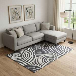 HomeRoots 9' X 12' Washable Area Rug in Black, Ivory & Gray - Modern Abstract Design with UV Protection 664169