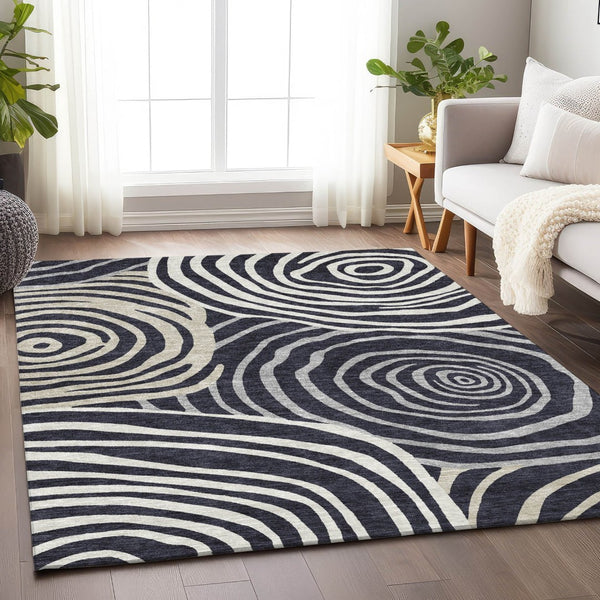 HomeRoots 9' X 12' Washable Area Rug in Black, Ivory & Gray - Modern Abstract Design with UV Protection 664169