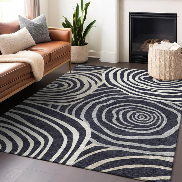 HomeRoots 9' X 12' Washable Area Rug in Black, Ivory & Gray - Modern Abstract Design with UV Protection 664169