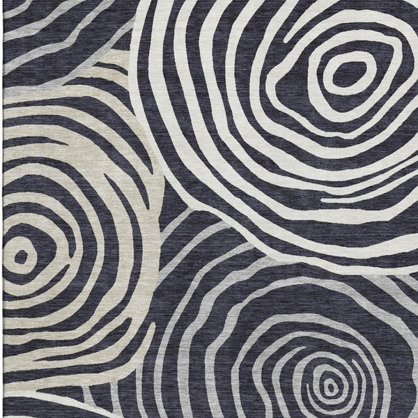 HomeRoots 9' X 12' Washable Area Rug in Black, Ivory & Gray - Modern Abstract Design with UV Protection 664169