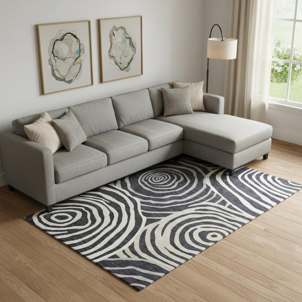 HomeRoots 10' X 14' Stylish Black Ivory Gray Abstract Washable Area Rug with UV Protection for All Spaces 664170