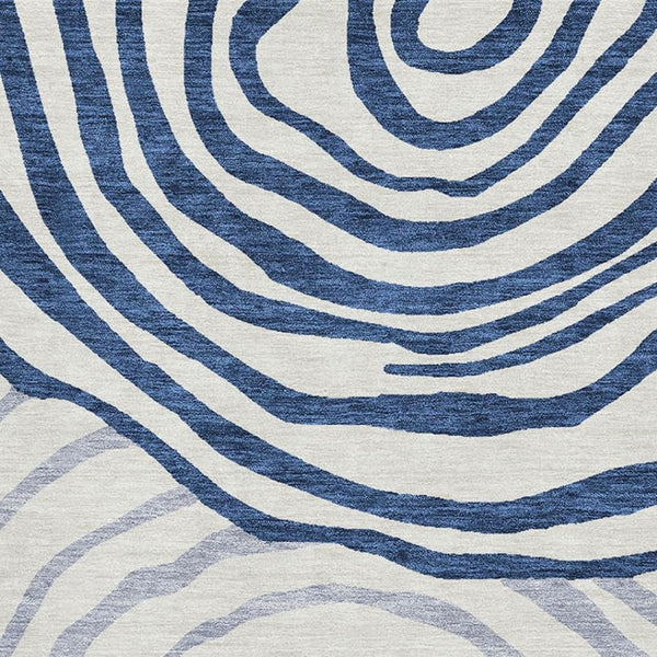 HomeRoots 5' Blue and Ivory Abstract Washable Area Rug with UV Protection - Durable, Stylish, Easy-Care Comfort 664172