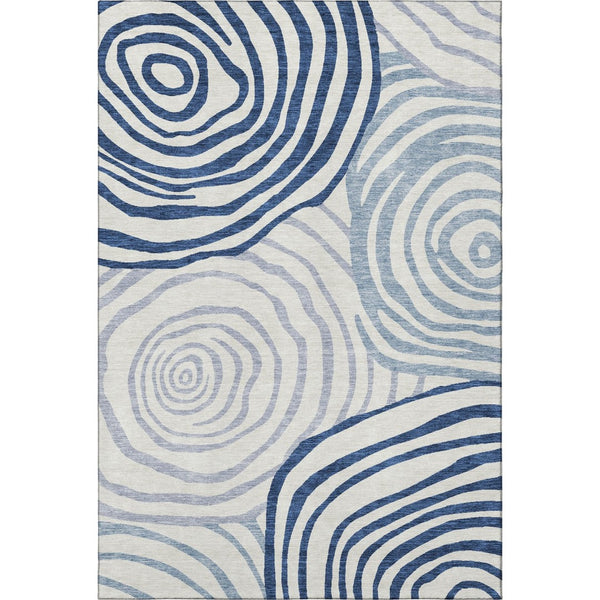 HomeRoots 5' Blue and Ivory Abstract Washable Area Rug with UV Protection - Durable, Stylish, Easy-Care Comfort 664172