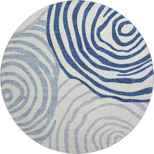 HomeRoots 8' Blue and Ivory Abstract Round Rug – Washable, UV-Protected, Durable for High-Traffic Areas! 664173