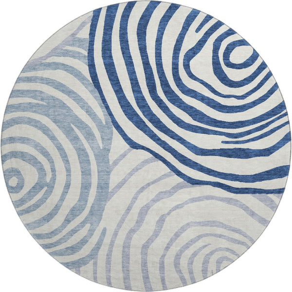 HomeRoots 8' Blue and Ivory Abstract Round Rug – Washable, UV-Protected, Durable for High-Traffic Areas! 664173