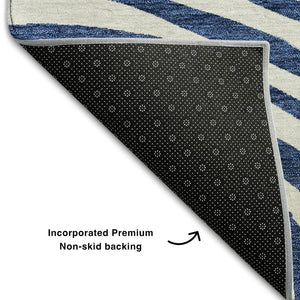 HomeRoots 8' Blue and Ivory Abstract Round Rug – Washable, UV-Protected, Durable for High-Traffic Areas! 664173