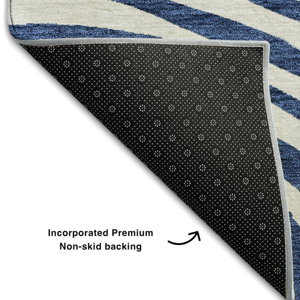 HomeRoots 8' Blue and Ivory Abstract Round Rug – Washable, UV-Protected, Durable for High-Traffic Areas! 664173