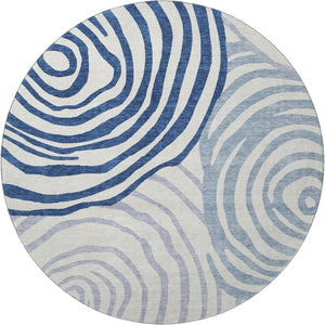 HomeRoots 8' Blue and Ivory Abstract Round Rug – Washable, UV-Protected, Durable for High-Traffic Areas! 664173