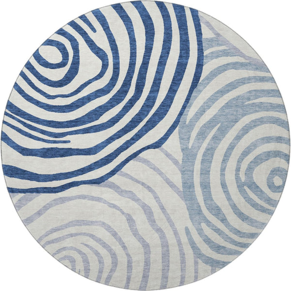 HomeRoots 8' Blue and Ivory Abstract Round Rug – Washable, UV-Protected, Durable for High-Traffic Areas! 664173