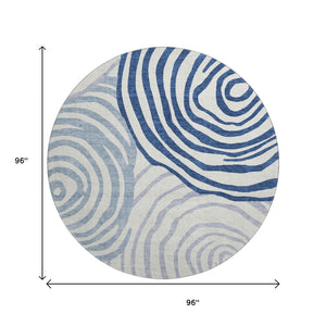 HomeRoots 8' Blue and Ivory Abstract Round Rug – Washable, UV-Protected, Durable for High-Traffic Areas! 664173