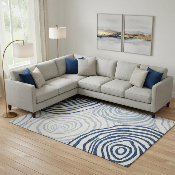 HomeRoots 9' X 12' Blue And Ivory Abstract Area Rug - Washable, UV-Protected, Durable Design for High Traffic Areas 664175