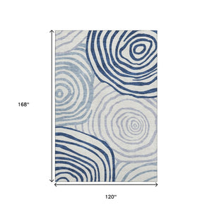 HomeRoots 10' x 14' Blue and Ivory Abstract Area Rug – Stylish, Washable, UV-Protected for High-Traffic Spaces! 664176