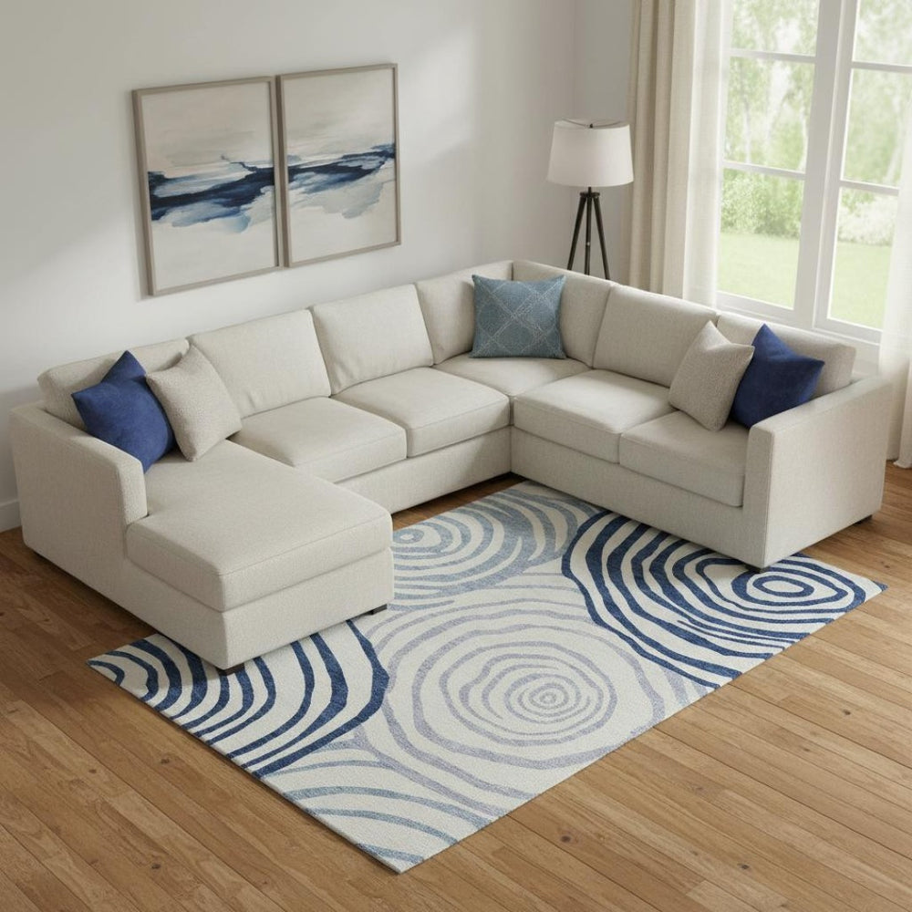HomeRoots 10' x 14' Blue and Ivory Abstract Area Rug – Stylish, Washable, UV-Protected for High-Traffic Spaces! 664176