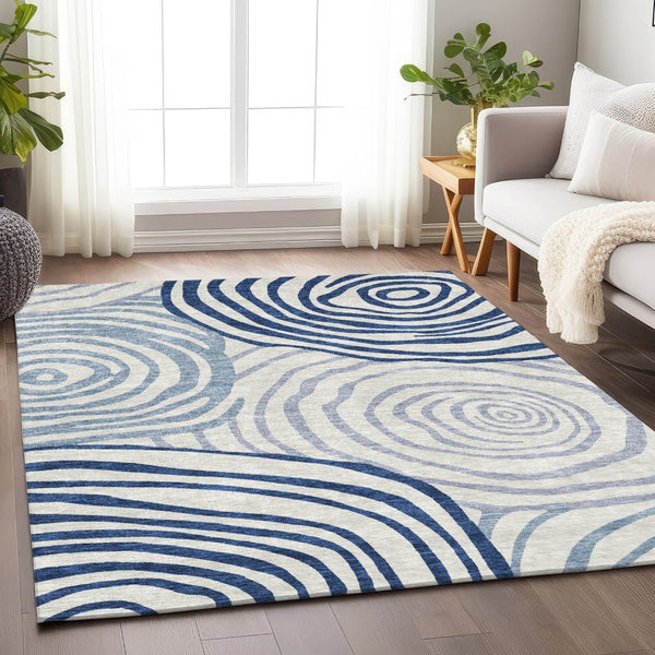 HomeRoots 10' x 14' Blue and Ivory Abstract Area Rug – Stylish, Washable, UV-Protected for High-Traffic Spaces! 664176