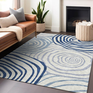 HomeRoots 10' x 14' Blue and Ivory Abstract Area Rug – Stylish, Washable, UV-Protected for High-Traffic Spaces! 664176