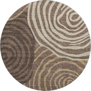 HomeRoots 8' Contemporary Brown Taupe & Ivory Abstract Washable Round Rug with UV Protection & Durability 664185