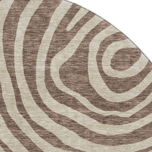 HomeRoots 8' Contemporary Brown Taupe & Ivory Abstract Washable Round Rug with UV Protection & Durability 664185