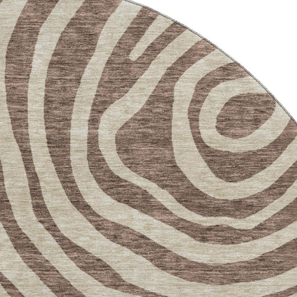 HomeRoots 8' Contemporary Brown Taupe & Ivory Abstract Washable Round Rug with UV Protection & Durability 664185