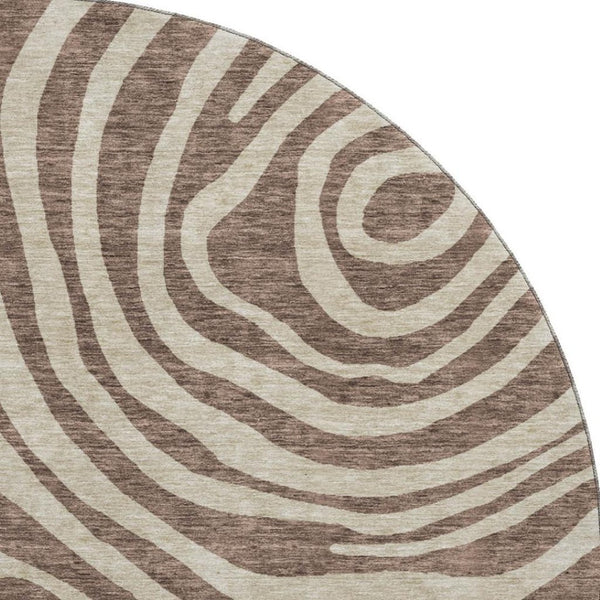 HomeRoots 8' Contemporary Brown Taupe & Ivory Abstract Washable Round Rug with UV Protection & Durability 664185