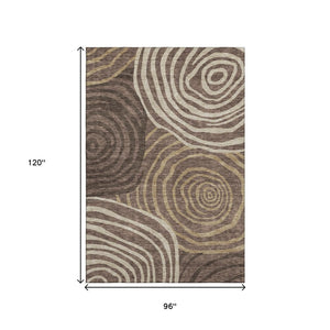 HomeRoots 8' X 10' Abstract Washable Area Rug in Brown Taupe & Ivory - UV Protected, Stain-Resistant, Durable Design 664186
