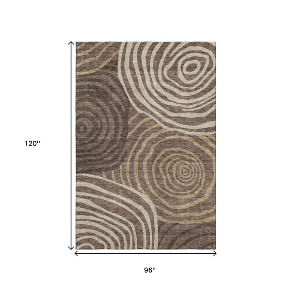 HomeRoots 8' X 10' Abstract Washable Area Rug in Brown Taupe & Ivory - UV Protected, Stain-Resistant, Durable Design 664186
