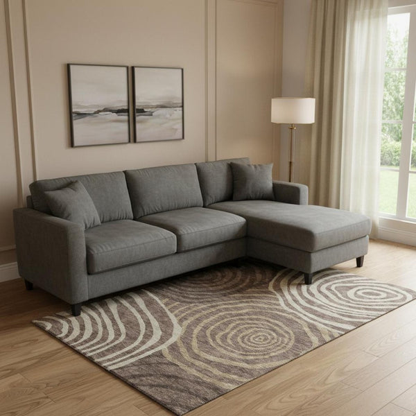 HomeRoots 8' X 10' Abstract Washable Area Rug in Brown Taupe & Ivory - UV Protected, Stain-Resistant, Durable Design 664186