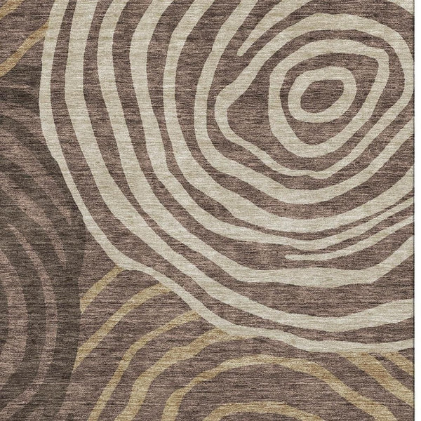 HomeRoots 8' X 10' Abstract Washable Area Rug in Brown Taupe & Ivory - UV Protected, Stain-Resistant, Durable Design 664186